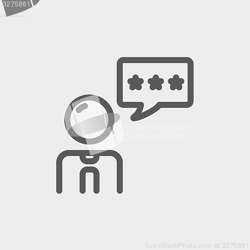 Image of Man with three stars in speech bubble thin line icon