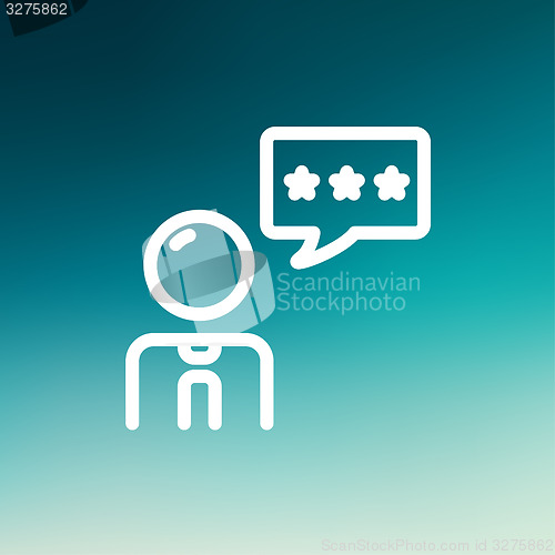 Image of Man with three stars in speech bubble thin line icon