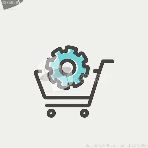 Image of Shopping cart with gear thin line icon