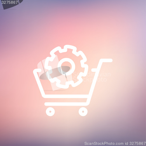 Image of Shopping cart with gear thin line icon