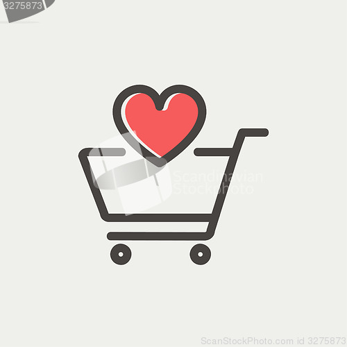 Image of Shopping cart with heart thin line icon