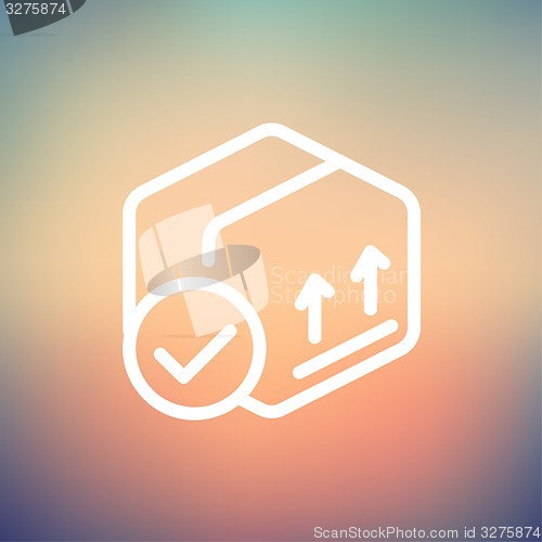 Image of Box with validation mark thin line icon
