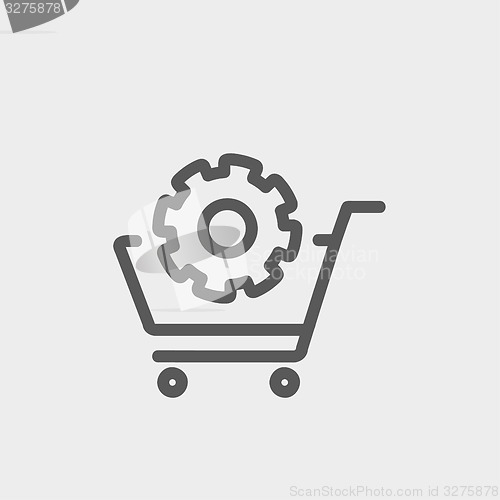 Image of Shopping cart with gear thin line icon