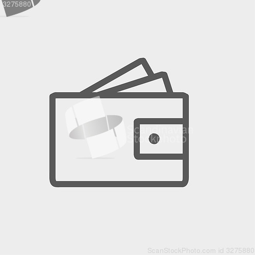 Image of Wallet with money and credit card thin line icon