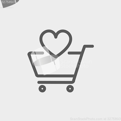 Image of Shopping cart with heart thin line icon