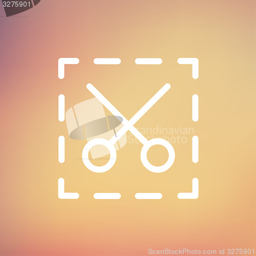 Image of Scissors with cut lines thin line icon