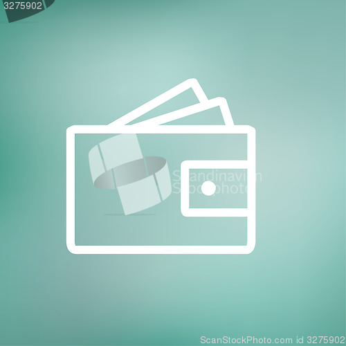 Image of Wallet with money and credit card thin line icon