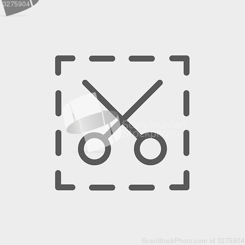 Image of Scissors with cut lines thin line icon