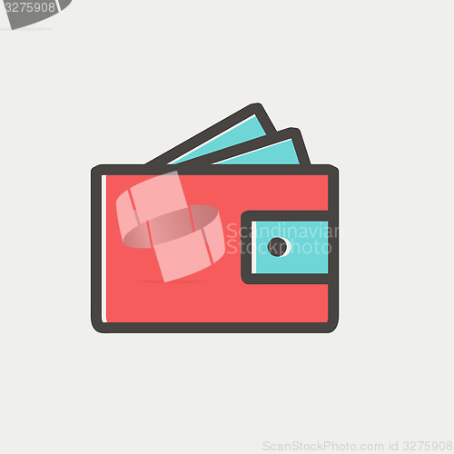 Image of Wallet with money and credit card thin line icon