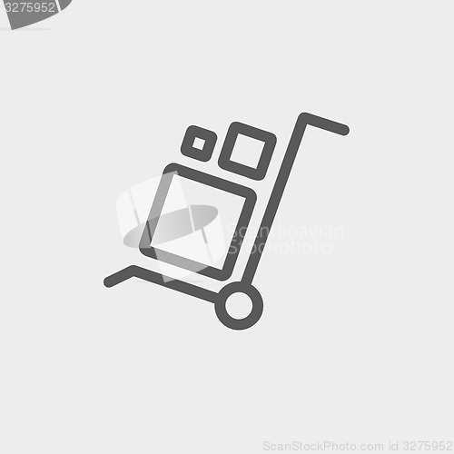 Image of Trolley with boxes thin line icon