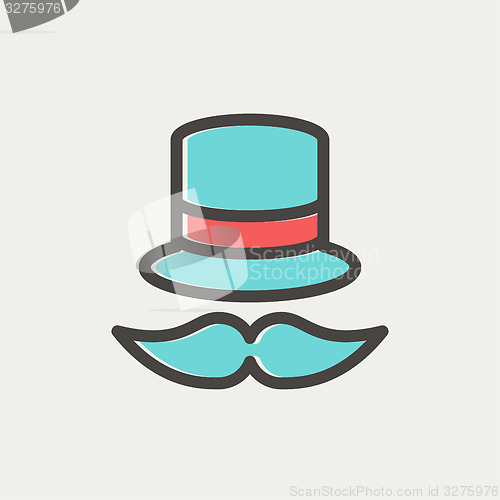 Image of Vintage fashion hat and mustache thin line icon