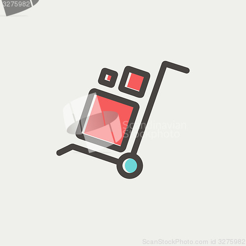 Image of Trolley with boxes thin line icon