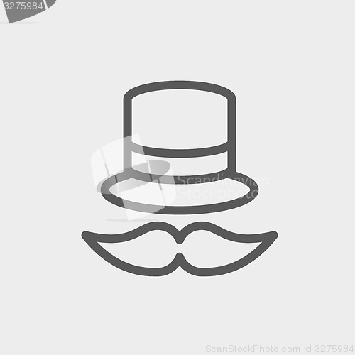 Image of Vintage fashion hat and mustache thin line icon