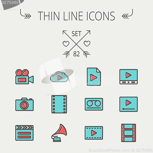 Image of Mutimedia thin line icon set