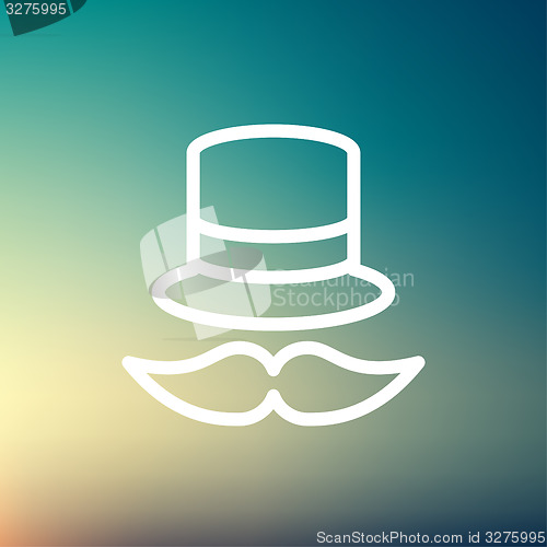 Image of Vintage fashion hat and mustache thin line icon