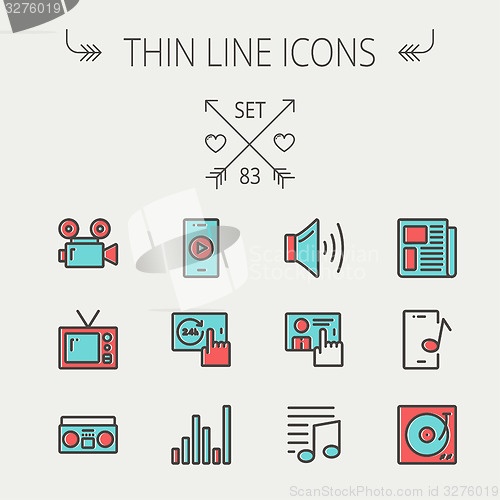 Image of Multimedia thin line icon set