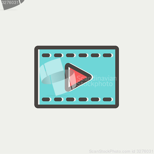 Image of Film strip with arrow thin line icon