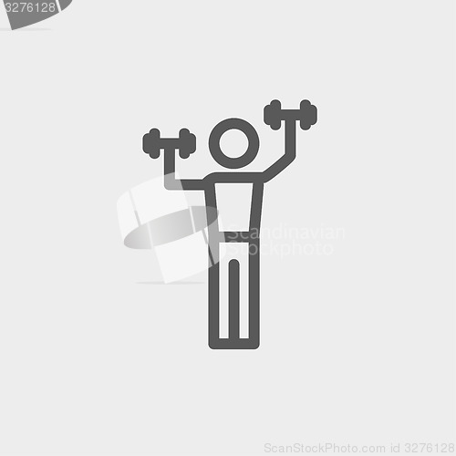 Image of Boy in weight training thin line icon