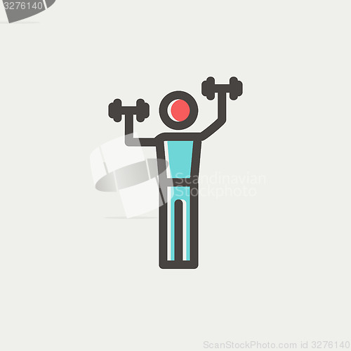 Image of Boy in weight training thin line icon