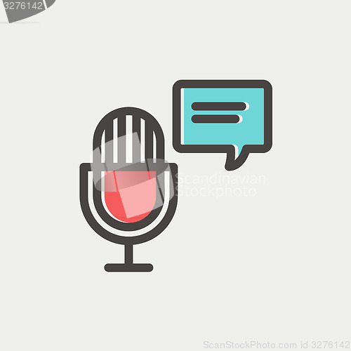 Image of Microphone with speech bubble thin line icon