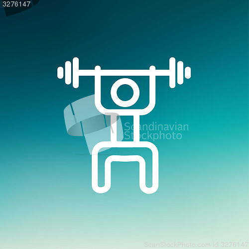 Image of Weightlifter man with barbell thin line icon