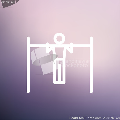 Image of Pull up exercise in bar thin line icon