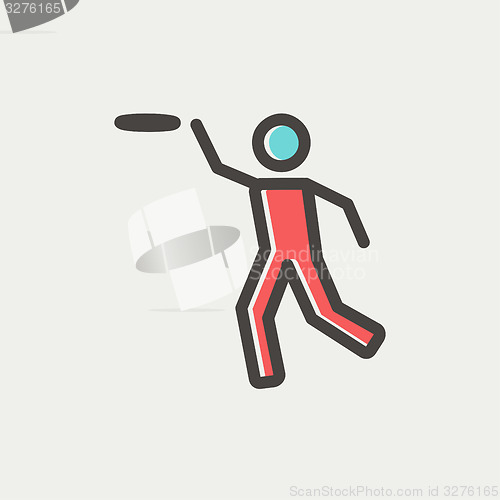 Image of Man catching a flying disc thin line icon