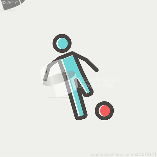 Image of Soccer player to kick the ball thin line icon