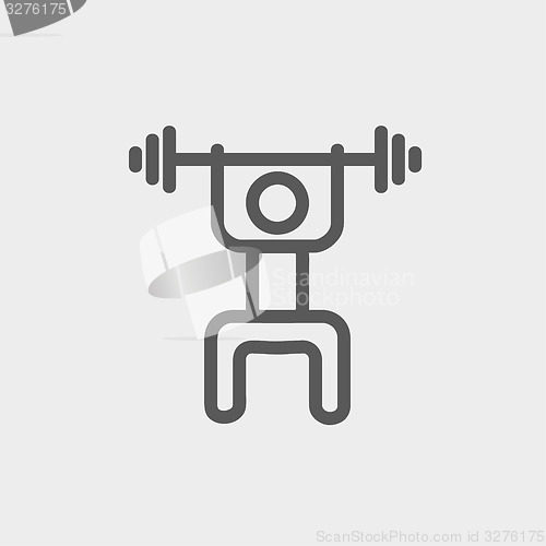 Image of Weightlifter man with barbell thin line icon