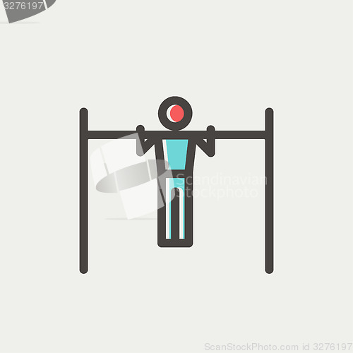 Image of Pull up exercise in bar thin line icon