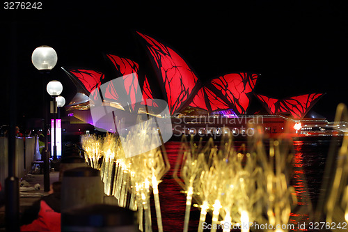 Image of Sydney Opera House in bright red for Vivid Sydney