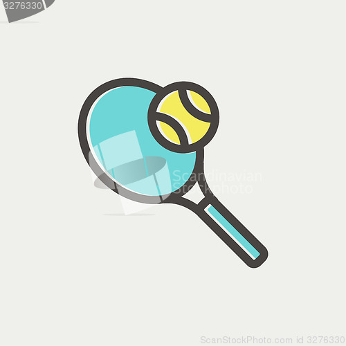 Image of Tennis racket and ball thin line icon