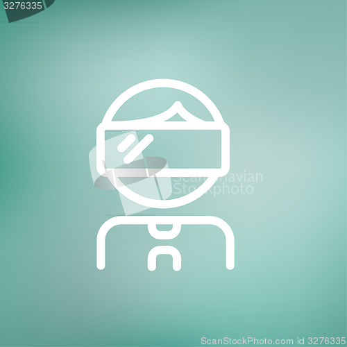 Image of Young boy with VR headset thin line icon