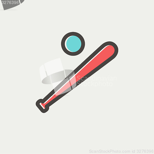 Image of Baseball bat and ball thin line icon