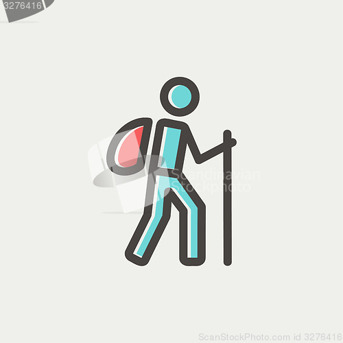 Image of Hiking exercise thin line icon
