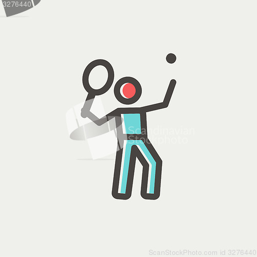 Image of Tennis player in serving position thin line icon