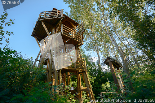 Image of High lookout tower in the forest