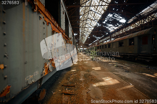 Image of Cargo trains in old train depot