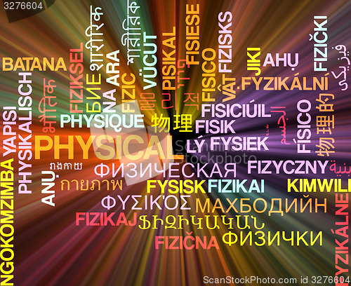 Image of Physical multilanguage wordcloud background concept glowing
