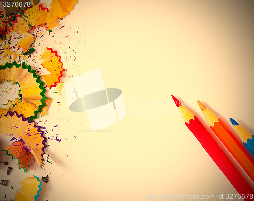 Image of set of colored pencils and shavings