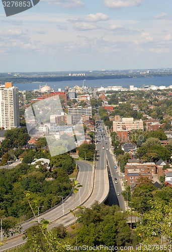 Image of Downtown Hamilton with lake.