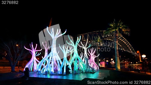 Image of Sydney Vivid - Arclight at night with Sydney Harbour Bridge