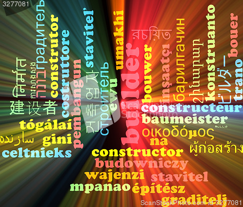 Image of Builder multilanguage wordcloud background concept glowing