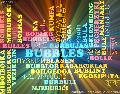 Image of Bubbles multilanguage wordcloud background concept glowing