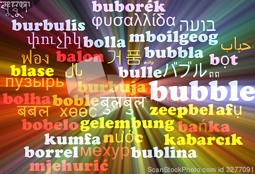 Image of Bubble multilanguage wordcloud background concept glowing