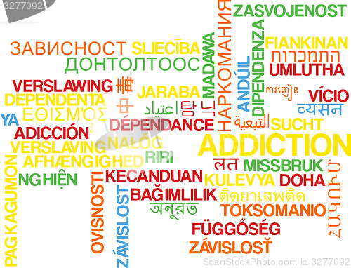 Image of Addiction multilanguage wordcloud background concept