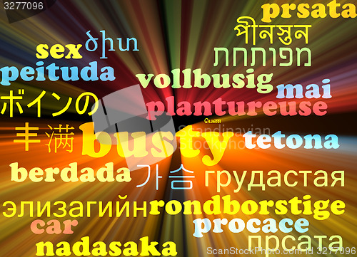 Image of Busty multilanguage wordcloud background concept glowing