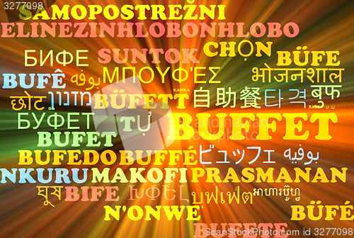 Image of Buffet multilanguage wordcloud background concept glowing