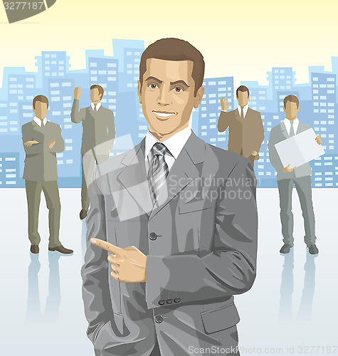 Image of Vector businessman and silhouettes of business people