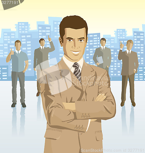 Image of Vector businessman and silhouettes of business people